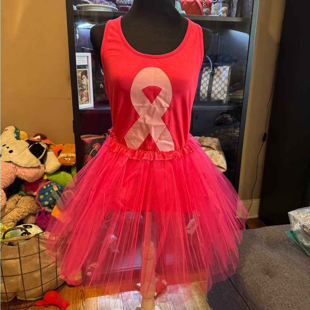 BREAST CANCER AWARENESS TANK & TUTU SIZE LARGE 100% goes SUSAN KOMEN CHARITY!